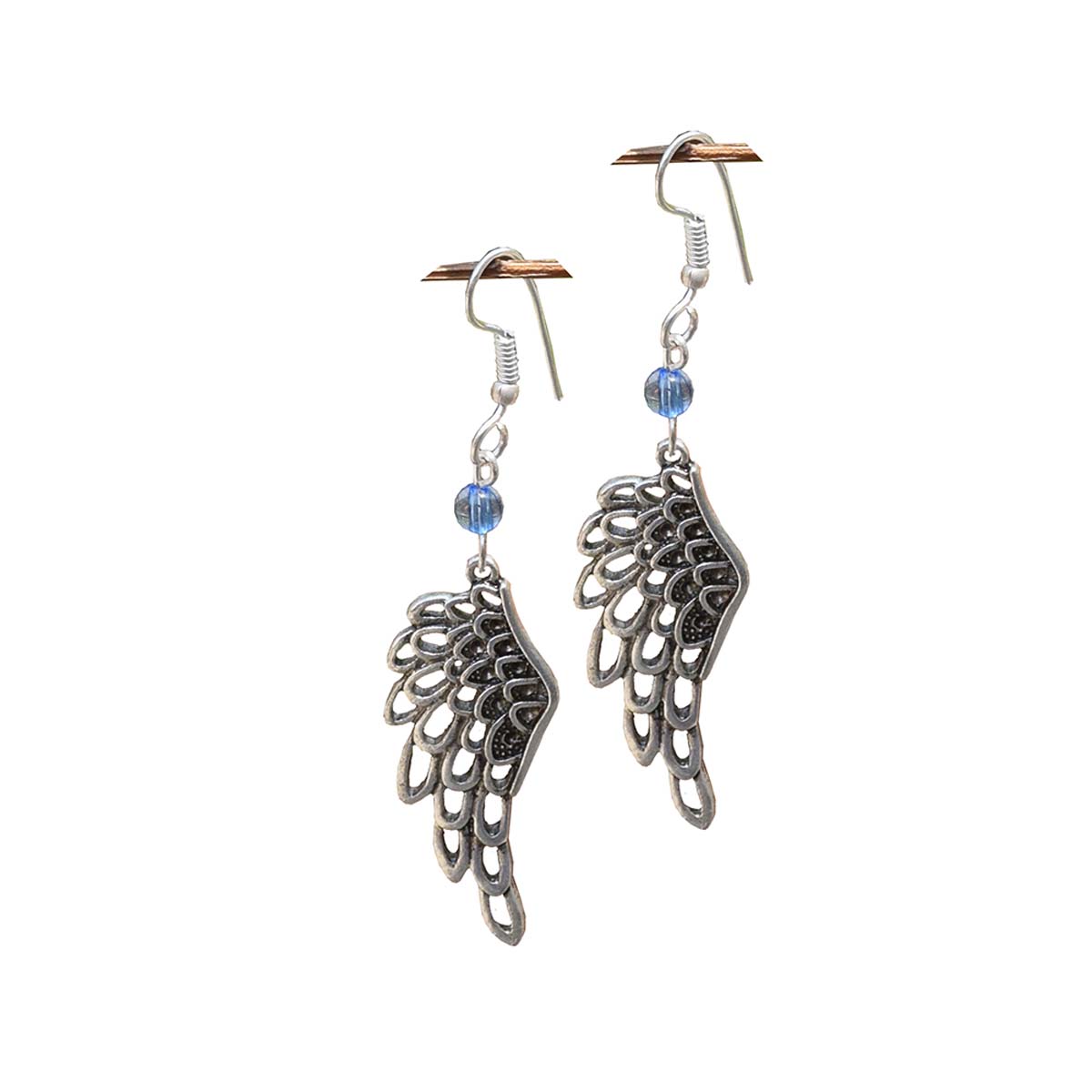 Earrings in Bulk – Pair of Earrings – Cast in Brass – Glass Bead – Intricate Cut-Out Patterning – Wholesale Jewelry